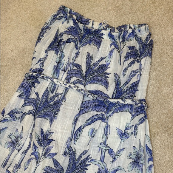 NWT Blue Island Blue White Tropical Strapless Tie Waist Linen Dress Size XS - Picture 7 of 7